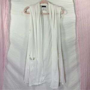 Olivia Blu White Sleeveless Open Front Cardigan Vest w Pockets Size M